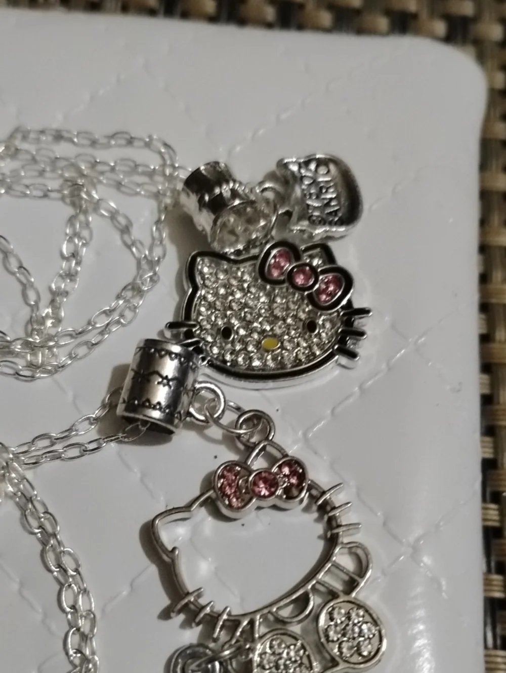 Silver Hello Kitty Pendants Necklaces(4) with Pink Accents